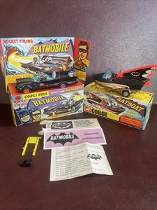 Vintage 1966 CORGI Batmobile 267 & Glastron Batboat 107 with Boxes - Picture 1 of 22
