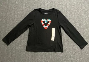 Cat & Jack girls long sleeve shirt black heart sequin print Christmas Size S-6-7 - Picture 1 of 7