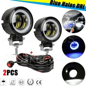 2 PIEZAS 3" Azul Halo Redondo LED Luz de Trabajo Ángulo Ojo Off Road Conducción Luz Antiniebla + Cable - Imagen 1 de 10