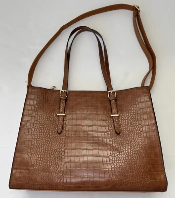 Large Computer Bag / Tote / Purse British Tan Faux Crocodile Tons Of Storage - Image 1 of 4