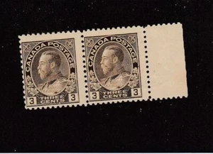 CANADA (MK6707) # 108  FVF-MNH  3cts 1918 KGV ADMIRAL PAIR /BRN/ W MARGIN CV $90 - Imagen 1 de 1
