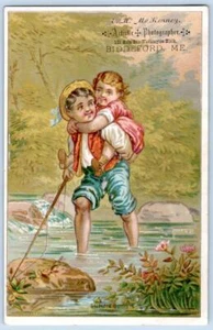 1880 BIDDEFORD MAINE McKENNEY FOTÓGRAFO ARTÍSTICO NIÑOS CREEK TARJETA COMERCIAL - Imagen 1 de 2