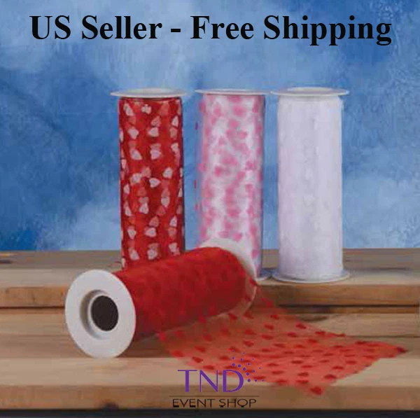 CARRETE ROLLO ORGANZA TRANSPARENTE ESTAMPADO CORAZÓN 6” X 10 YARDAS Foto 1 de 1