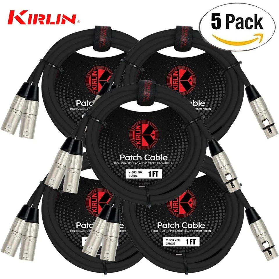 PACK de 5 cables en Y divisores Kirlin de 1 pie XLR hembra a doble XLR macho Y-303-01 Foto 1 de 1