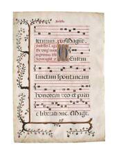 Illuminated manuscript antiphonary leaf on vellum with gold leaf 15th century