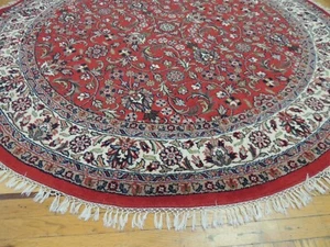 7x7 ROUND Oriental Rug wool hand-knotted Red Blue Navy Green - Picture 1 of 10