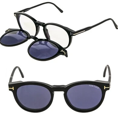 TOM FORD TF5823HB 001 Black Magnetic Clip On Blue Block Optical Sunglasses 5823 - Image 1 of 4