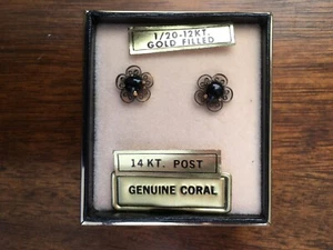 Vintage Coral Earrings 14K Post 1/20-12kt Gold Filled Rare Nice Unique Beautiful - Picture 1 of 19