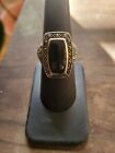 ART DECO Sterling Silver 925 Onyx & Marcasite Ring Size 6.75 At 7.6g