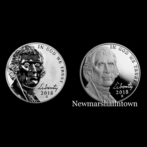 2018 S Jefferson Nickel Reverse Proof and Proof from Respective Mint Proof Set Cover