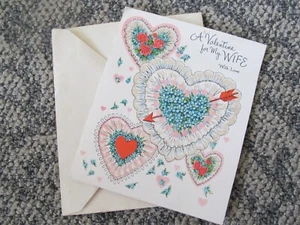 Vtg Volland USA Valentines Card Wife Sparkle Hearts - Bild 1 von 5