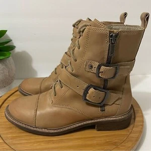 Lucky Brand Nolan Tan Leather Combat Moto Boot Military Lace Up Women's Size 7 - Picture 1 of 9