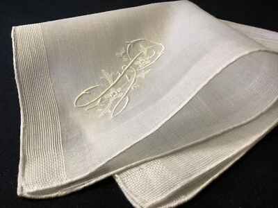 #8608🌟 复古 30 年代 Appenzell 刺绣 Monogram “R” 婚礼手帕 传家 — 第 1/4 张图片