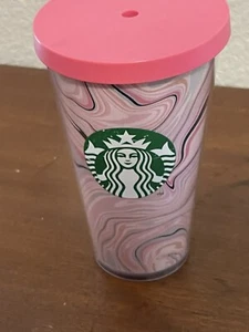 Starbucks 16oz Tumbler Pink Swirl Heart Valentines Day Love with Lid No Straw - Picture 1 of 4
