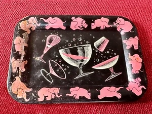 Vintage MCM Pink Elephant & Bubbly Decor Tray - Picture 1 of 7