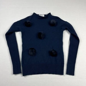 Autumn Cashmere Girls Pom Pom Sweater Blue Mock Neck Soft Knit Pullover Size 10 - Picture 1 of 11