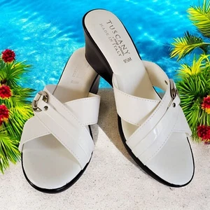 Tuscany Sandal Shoes Women's 9.5 M Italy White Wedge Open Toe Heels Slip On - Picture 1 of 12