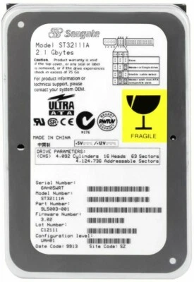 Hard Drive Seagate 2.1GB 4500RPM PATA ATA IDE ST32111A 128KB Cache 3.5'' Inch - Image 1 of 3