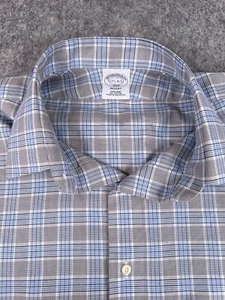 Brooks Brothers Shirt Mens 17.5 4/5 blue plaid Check Regent Cotton Button Down - Picture 1 of 8