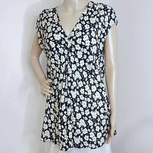 Ralph Lauren L Large Floral Beige Black Blouse Tunic Top Shirt Front Pleat NEW - Picture 1 of 11