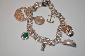 STERLING SILVER CHARM BRACELET TAURUS, COWBOY HAT, THUNDER BAY ITEMS - Foto 1 di 4
