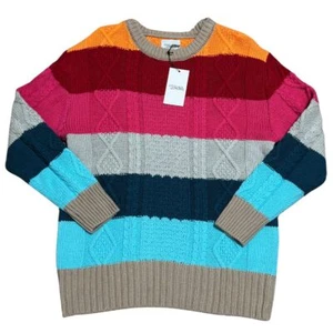 STITCHES & STRIPES Camden Crewneck Pullover Cable Knit Sweater Multi Color NWT L - Picture 1 of 5