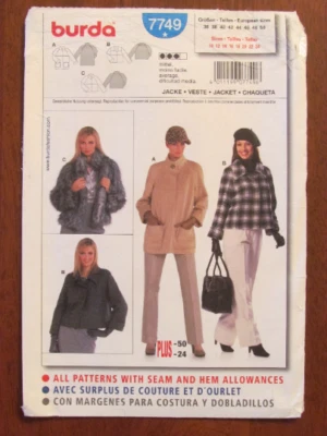 BURDA PATTERN - 7749 LADIES JACKET 2 LENGTHS RAGLAN SLEEVES YOKES 10-24 UNCUT - Image 1 of 2