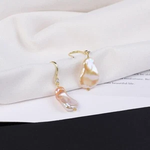 Celebrity natural baroque pearl earring drop, gold plated original design - Picture 1 of 12