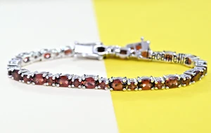 Pulsera tenis granate forma ovalada hecha a mano de plata de ley 925 - Imagen 1 de 9