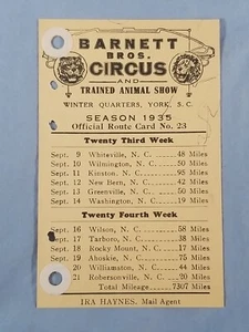 1935 Vintage Barnett Bros Circus Trained Animal Show Route Card #23 - Picture 1 of 2