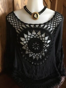 Boho Goth Whimsigoth Open Work Crochet Double Side Top - Picture 1 of 9