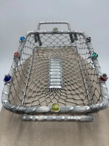 Vintage Dary Rees Original 14" Woven Silver Metal Basket with Gem Accents - Picture 1 of 8