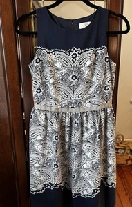 Ann Taylor Loft Kleid Damen Größe 0 Blau/Creme Paisley Fit & Flare - Bild 1 von 12