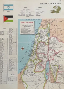 Mapa a color vintage de Israel y Jordania 9x12 1967 mapa del Atlas Mundial Hammond - Imagen 1 de 6