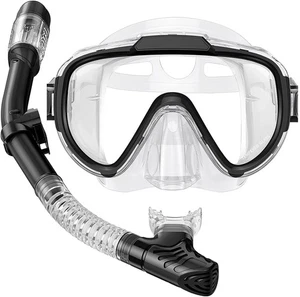 Lealinga Erwachsene Schnorchelset Antibeschlag Maske mit Trockendeckel Schnorchel & Tragetasche schwarz - Bild 1 von 4