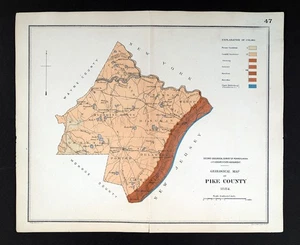 1884 Pennsylvania Geology Map Pike County Delaware Water Gap Milford Bushkill PA - Picture 1 of 4