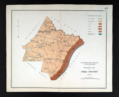 1884 Pennsylvania Geology Map Pike County Delaware Water Gap Milford Bushkill PA - Image 1 of 4