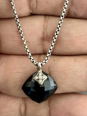 Collar Colgante David Yurman Plata de Ley 925 Diamante Ónix Negro. "18"" (H21-2) Foto 1 de 4