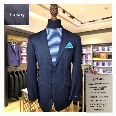 Hickey Freeman 100% Worsted Wool Navy Blue Blazer Mens 44L Sport Suit Coat - Image 1 of 4