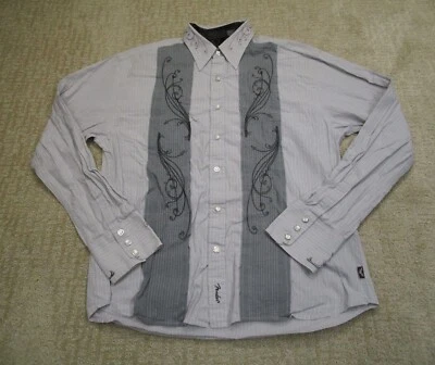 Fender Shirt Men XXL 2XL Gray Striped Long Sleeve Embroidered Rock & Roll Snap - Image 1 of 4