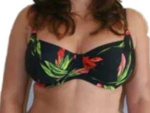 Sujetador Top Bikini Fullfilled Negro y Rojo Con Aros Talla 30DD Floral Traje de Baño - Imagen 1 de 1