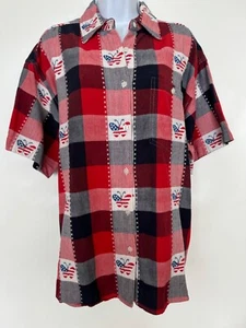 Liz & Me Damen 1X blau weiß rot kariert Flagge Schmetterling patriotisch geknöpftes Shirt - Bild 1 von 8