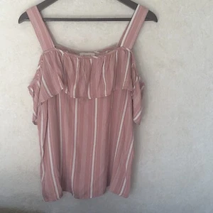 Everly Women’s Size Small Ruffle Wide Strap Tank Pink White Striped Beautiful! - Picture 1 of 5