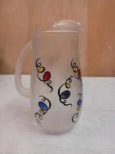 Vtg Mid Cent Hazel Atlas Frosted Glass Juice Pitcher Abstract Design - Picture 1 of 9