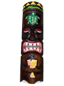 20” TIKI MASK WALL HANGER WOOD TIKI BAR HANGING WOOD ART - Picture 1 of 1