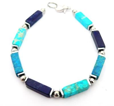 Halskette Schmuck-Edelstein Imperial Jaspis Mehrfarbig Blau Petrol Türkis 226nn - Bild 1 von 4