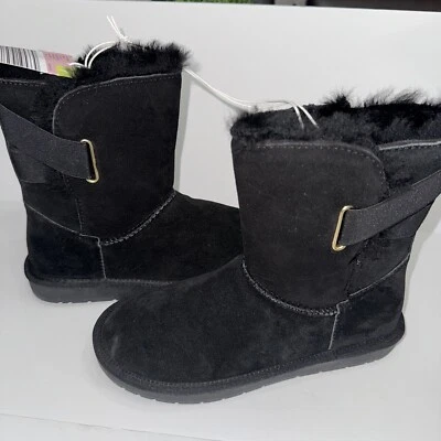 Botas de piel de cordero para dama talla 7 cuero genuino y cuero forro de piel de cordero negras Foto 1 de 4