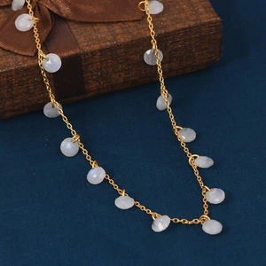 Gift For Her 925 Silver Natural Multi Charms Moonstone Gemstone Chain Necklace - Picture 1 of 9