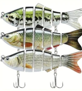 3-Pack Ultra-Realistic Multi-Jointed Bass Lures - Durable Hard Baits with... - Picture 1 of 4
