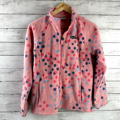 Columbia Full Zip Fleece Girls Size XL (18-20) pink polka dot Jacket Zip Pockets - Image 1 of 4
